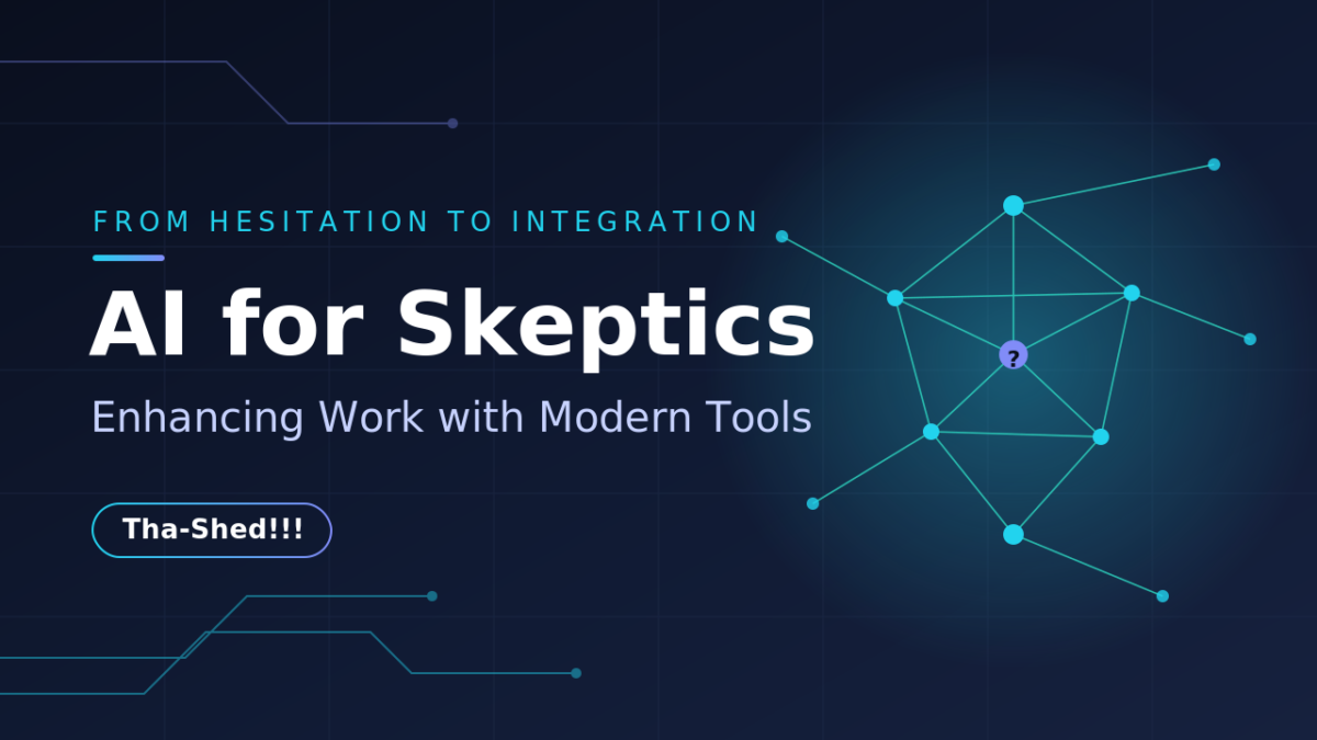 AI for Skeptics featured image: glowing network of nodes with a question mark, dark tech background