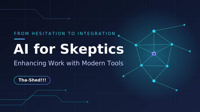 AI for Skeptics featured image: glowing network of nodes with a question mark, dark tech background
