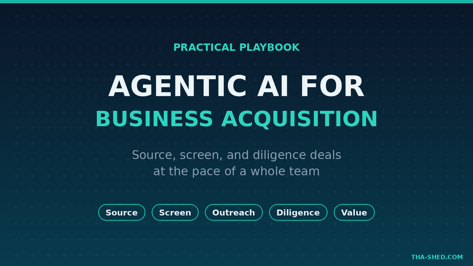 Agentic AI business acquisition playbook featured illustration on dark navy and teal background