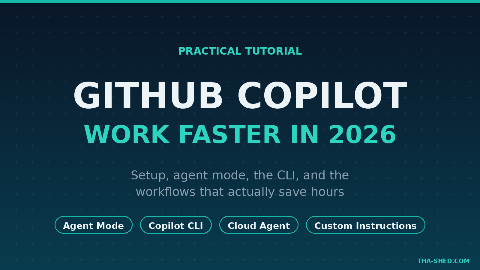 GitHub Copilot productivity tutorial featured illustration on dark navy and teal background