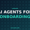 AI agents for onboarding engineers, dark navy and teal branded graphic with plus pattern