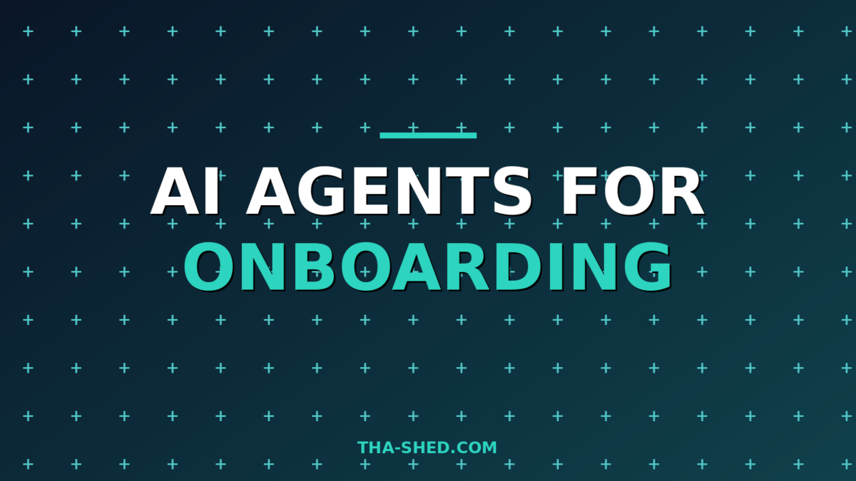 AI agents for onboarding engineers, dark navy and teal branded graphic with plus pattern