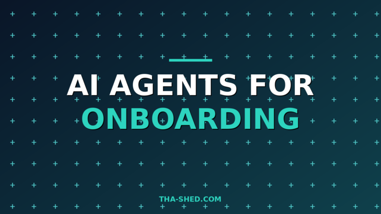 AI agents for onboarding engineers, dark navy and teal branded graphic with plus pattern