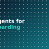 AI agents for onboarding, dark navy and teal Tha-Shed branded graphic with plus pattern
