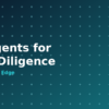 AI agents for M&A due diligence with a human in the loop, dark navy and teal branded graphic with plus pattern