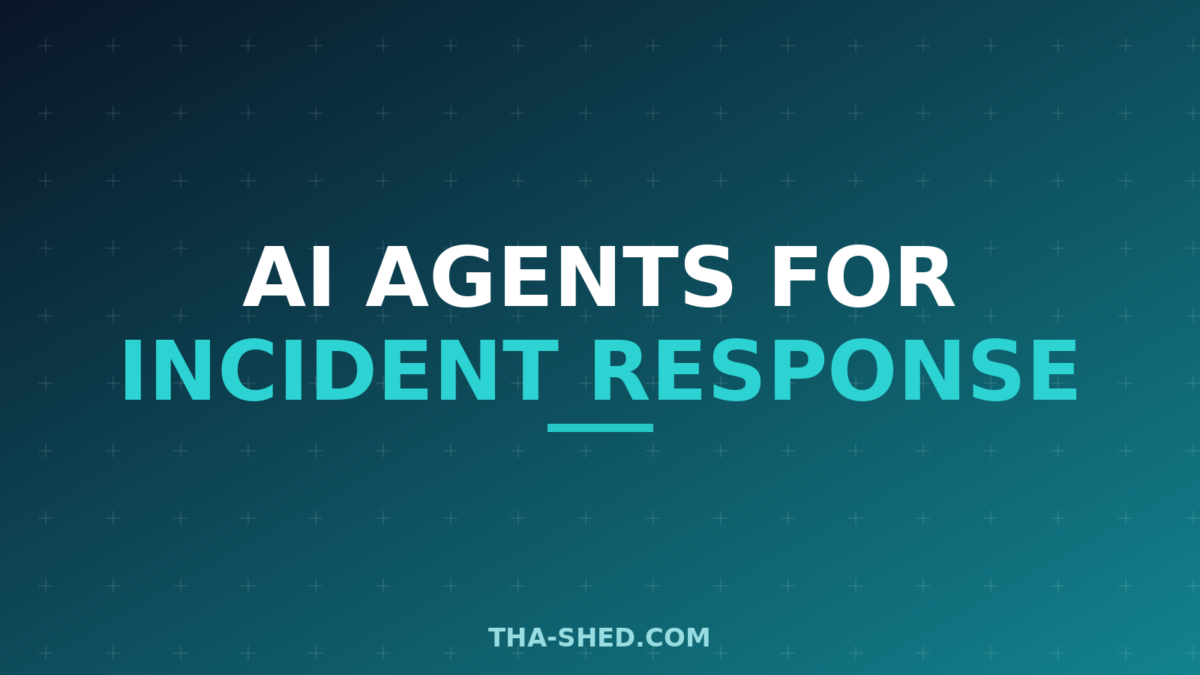 AI agents for incident response, dark navy and teal branded graphic with plus pattern