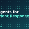 AI agents for incident response, dark navy and teal branded graphic with plus pattern