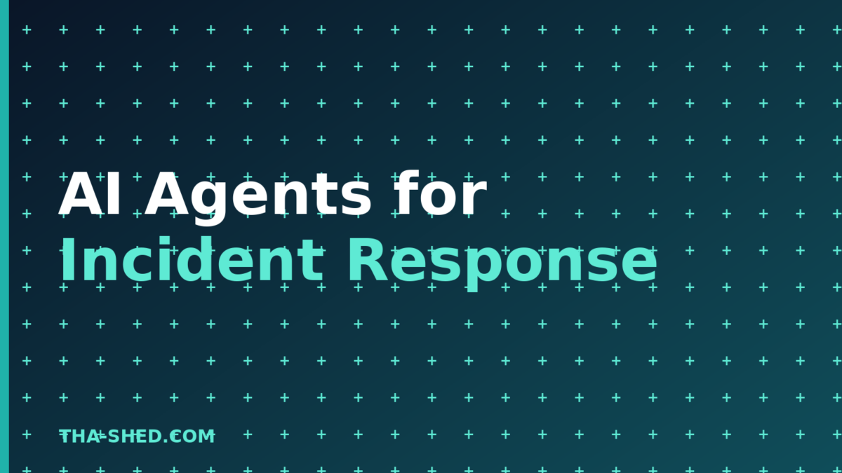 AI agents for incident response, dark navy and teal branded graphic with plus pattern