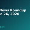 AI news roundup June 26 2026, dark navy and teal branded graphic with plus pattern