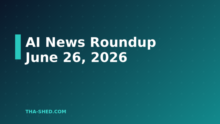AI news roundup June 26 2026, dark navy and teal branded graphic with plus pattern