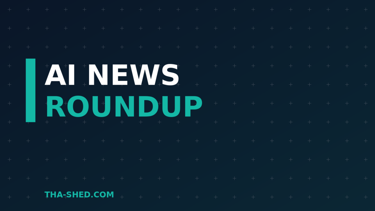 AI news roundup June 29 2026 on a dark navy and teal Tha-Shed branded graphic with plus pattern
