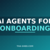 AI agents for onboarding new engineers, dark navy and teal branded graphic with plus pattern