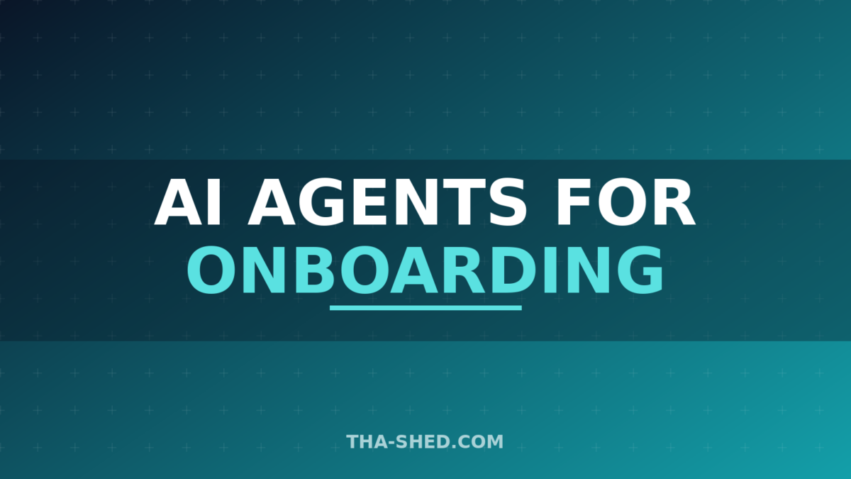 AI agents for onboarding new engineers, dark navy and teal branded graphic with plus pattern