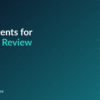 AI agents for code review workflow, dark navy and teal branded graphic with plus pattern