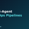 Multi-agent DevOps pipeline with CrewAI, dark navy and teal Tha-Shed branded graphic with plus pattern