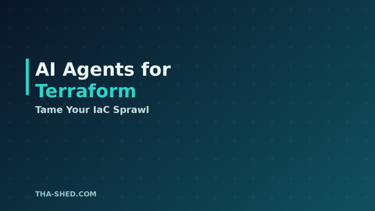 AI agents for Terraform IaC crew, dark navy and teal branded graphic with plus pattern