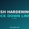 SSH hardening guide for Linux servers, dark navy and teal branded graphic with plus pattern