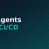 AI agents for CI/CD pipeline crew, dark navy and teal branded graphic with plus pattern