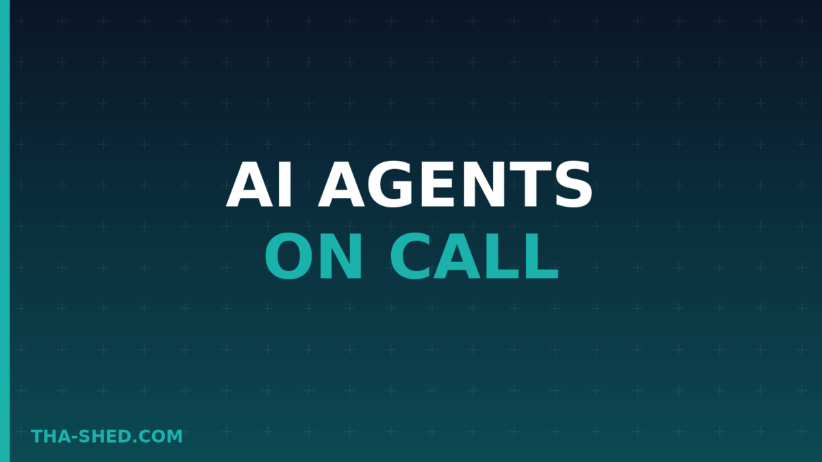 AI agents for incident response on-call crew, dark navy and teal branded graphic with plus pattern
