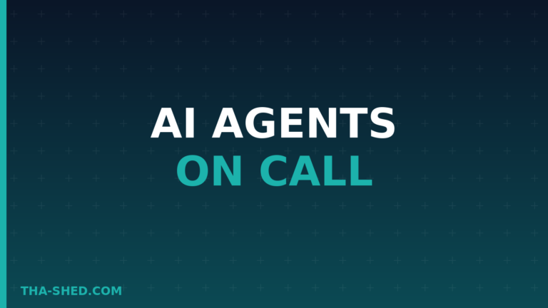 AI agents for incident response on-call crew, dark navy and teal branded graphic with plus pattern