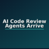 AI code review agent flagging issues in a pull request, dark navy and teal Tha-Shed branded graphic
