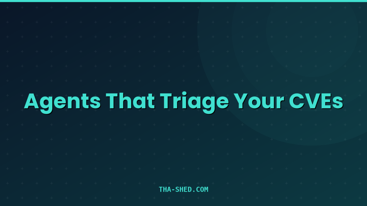 AI agents for vulnerability management dashboard illustration, dark navy and teal Tha-Shed branded graphic