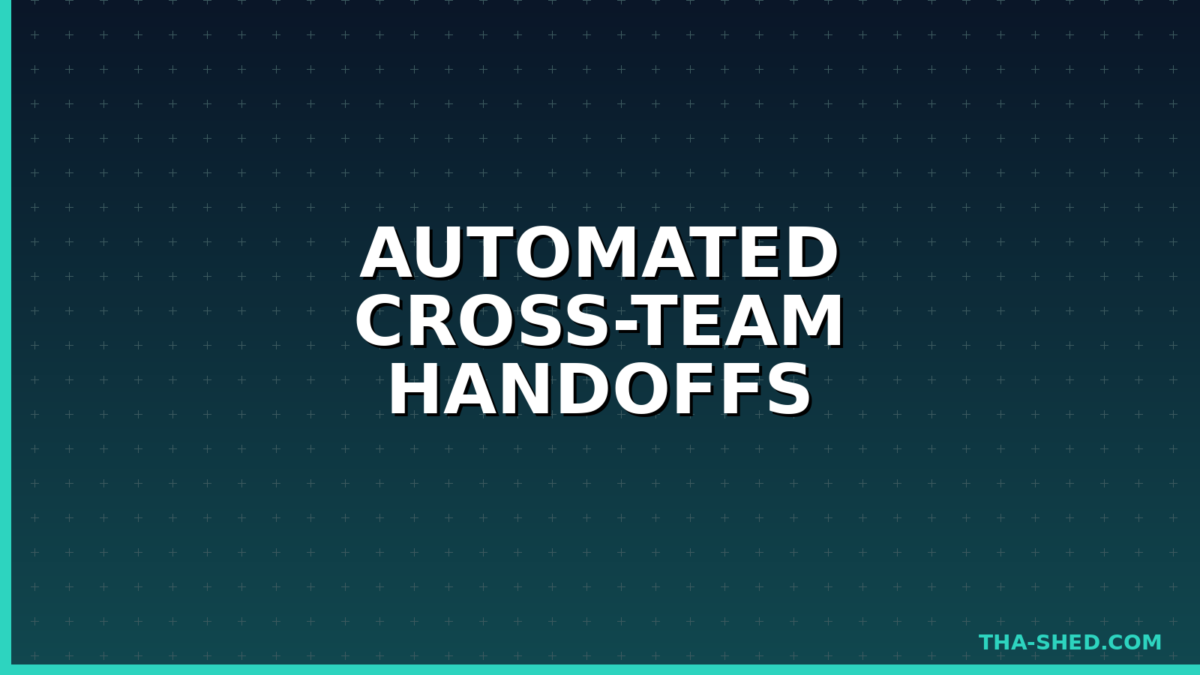 Automated cross-team handoffs AI agent workflow diagram on dark navy and teal background