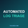 Automated log triage with AI agents, dark navy and teal branded graphic