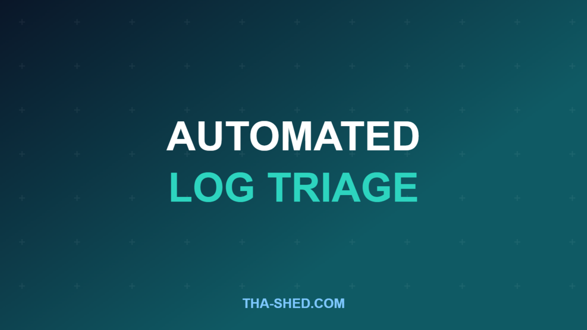 Automated log triage with AI agents, dark navy and teal branded graphic