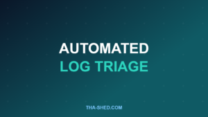 Automated log triage with AI agents, dark navy and teal branded graphic